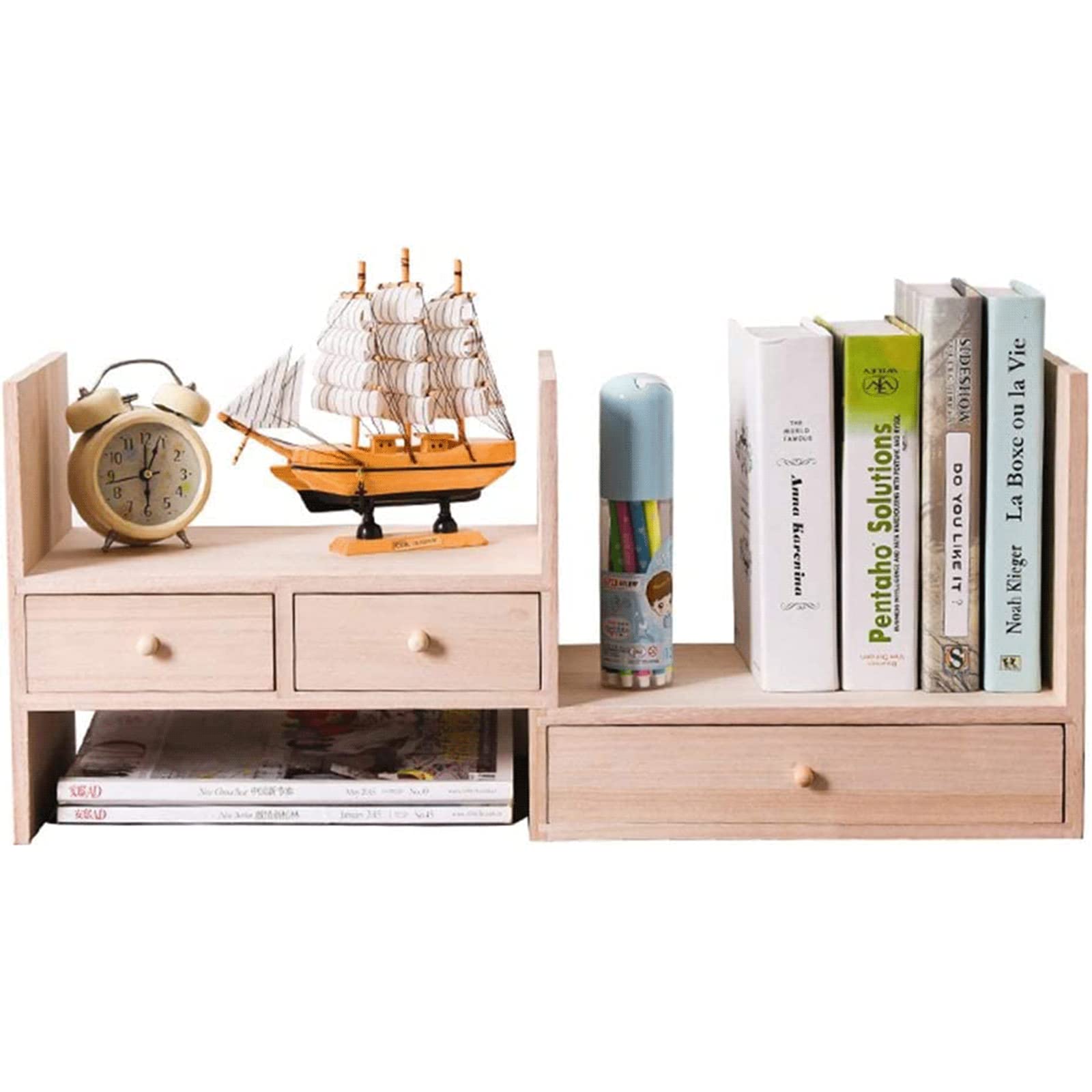 Amazon｜収納棚 拡張可能なデスクトップ本棚木製本棚調節可能な収納棚